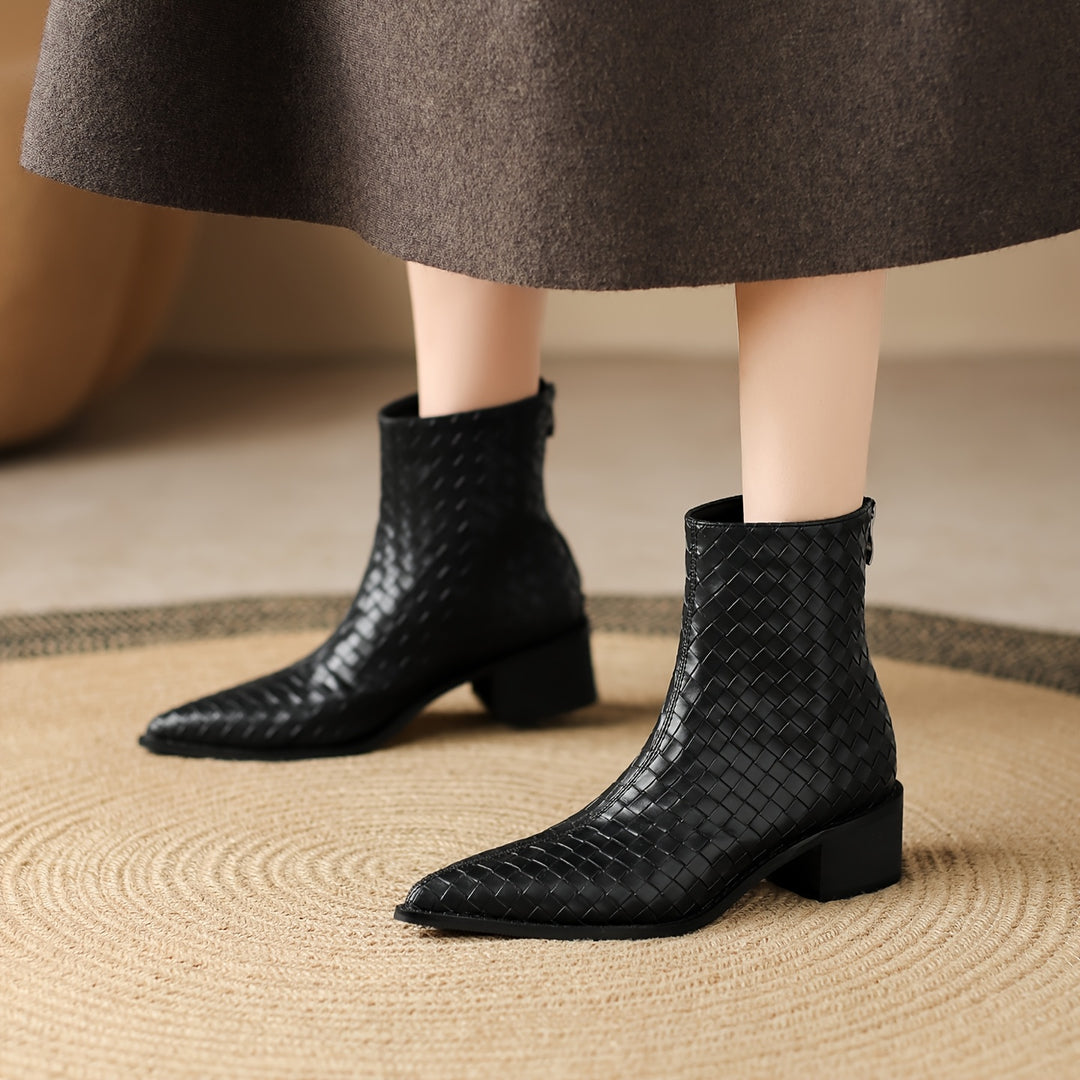 Pointed Toe Chunky Heel Ankle Boots