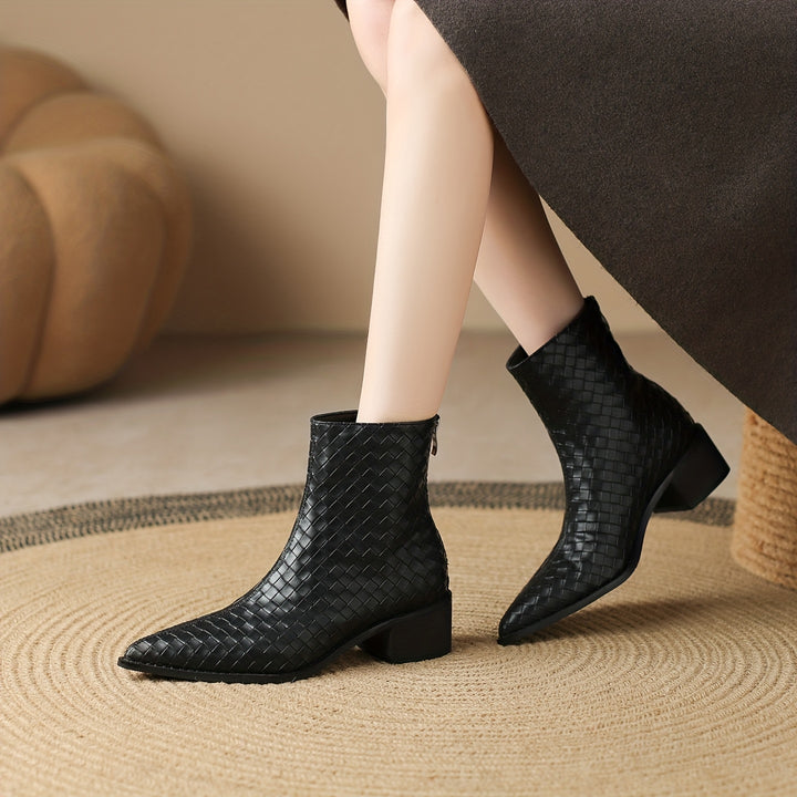 Pointed Toe Chunky Heel Ankle Boots