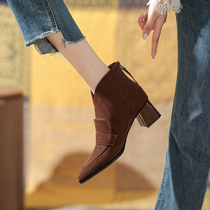 Elegant Pointed Toe Chunky Heel Ankle Boots