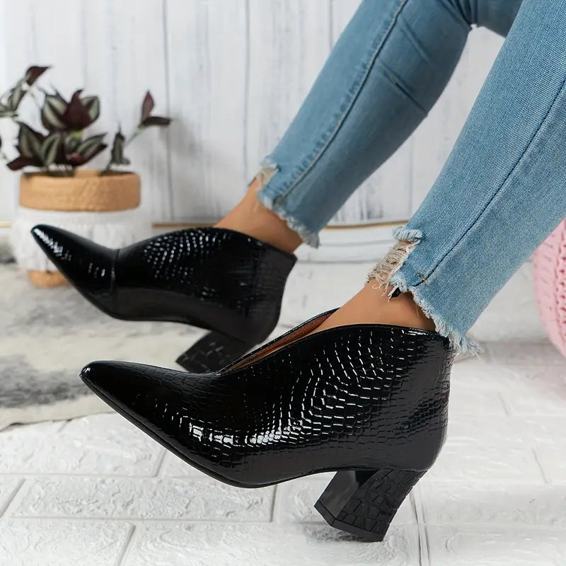 V-Shape Textured Ankle Boots