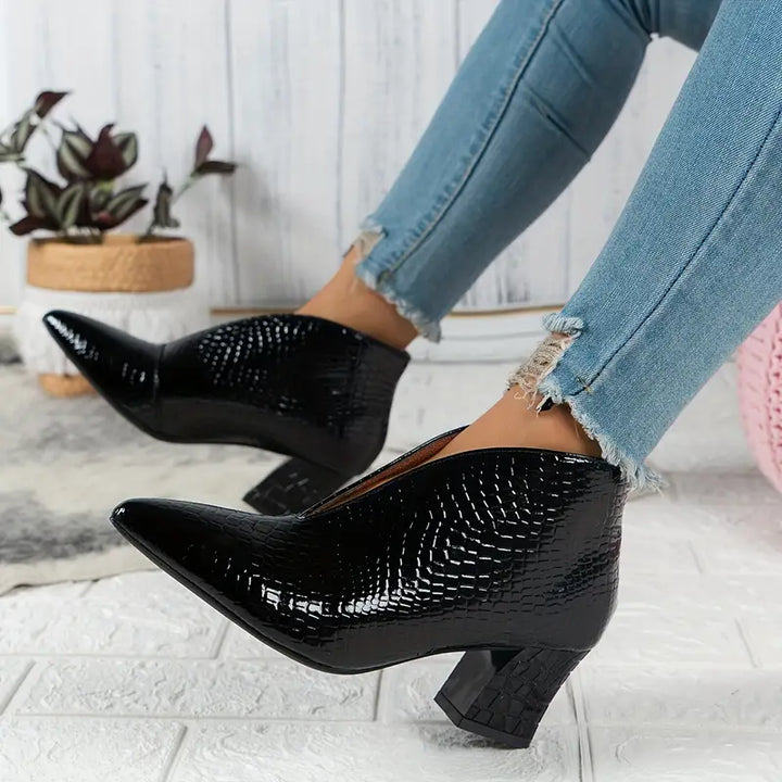 V-Shape Textured Ankle Boots