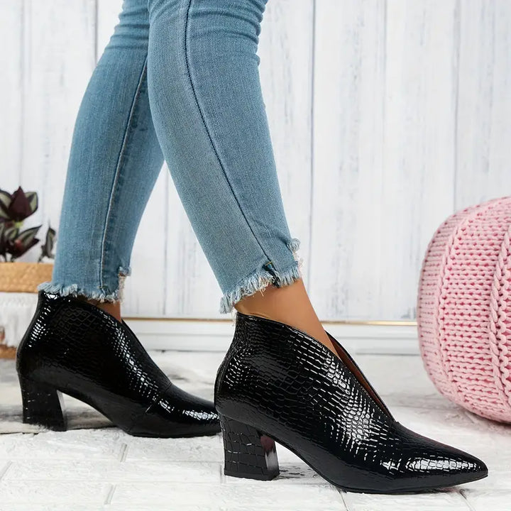 V-Shape Textured Ankle Boots
