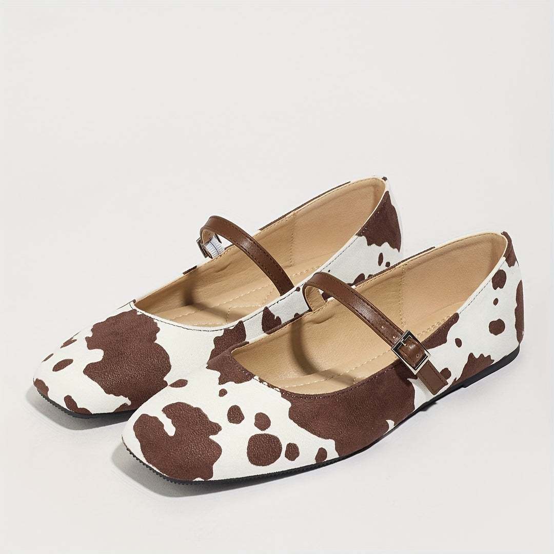 Cow Print Mary Jane Flats