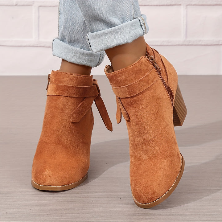 Women's Frosted Orange Ankle Boots with Chunky Heels