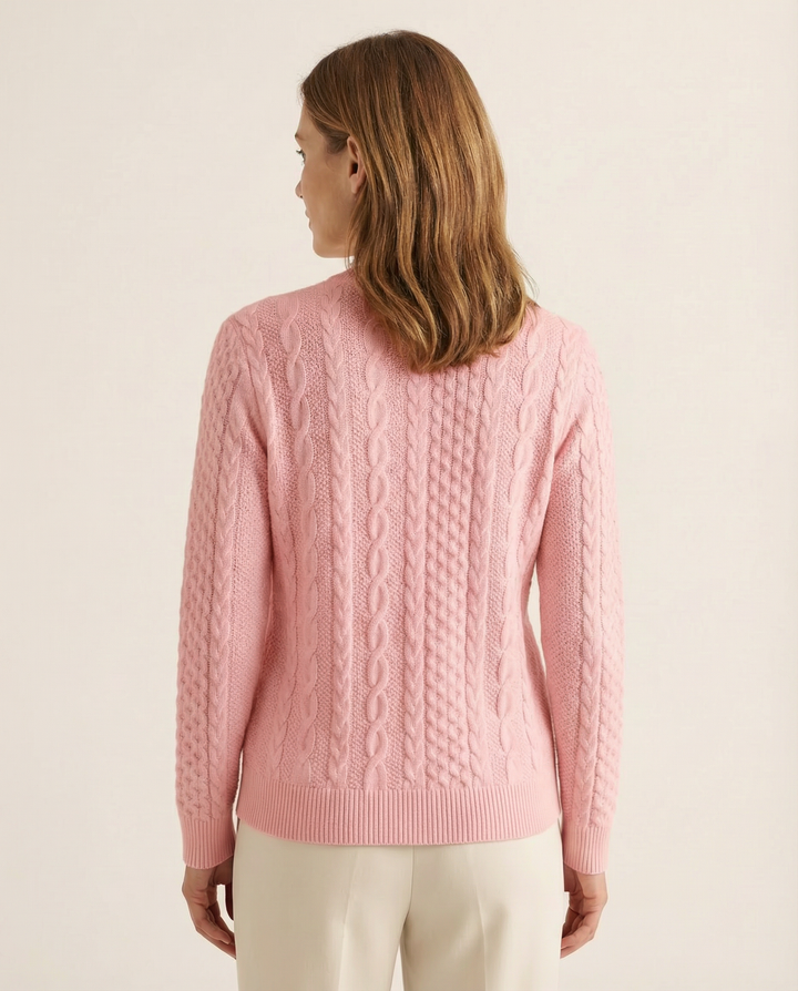 Pink Cable-Knit Zip Sweater