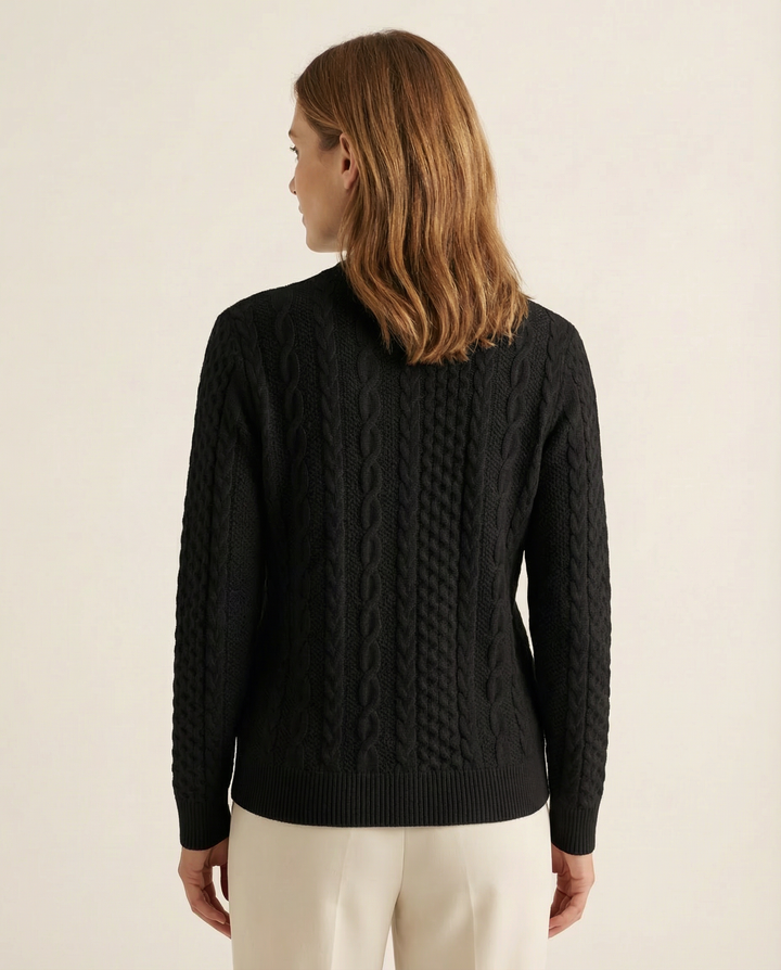 Black Cable-Knit Zip Sweater