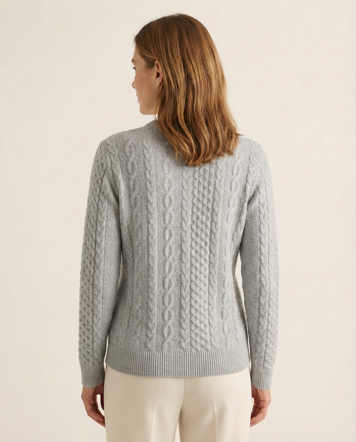Gray Cable-Knit Zip Sweater