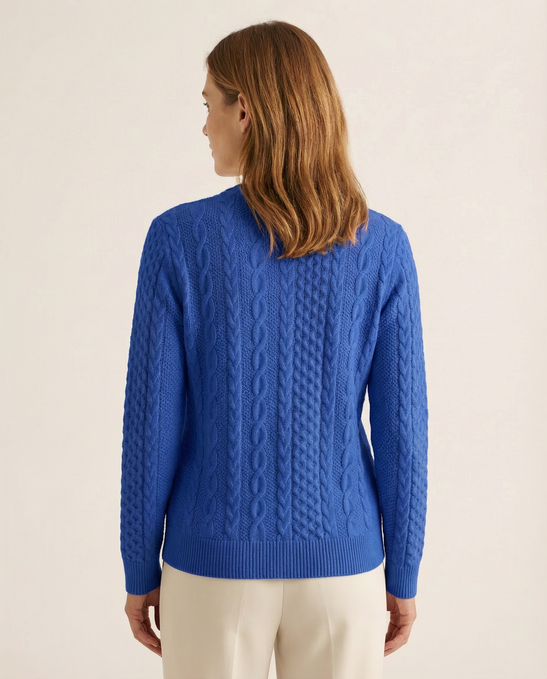 Blue Cable-Knit Zip Sweater