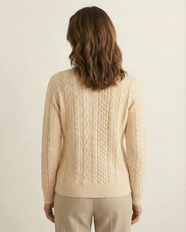 Apricot Cable-Knit Zip Sweater