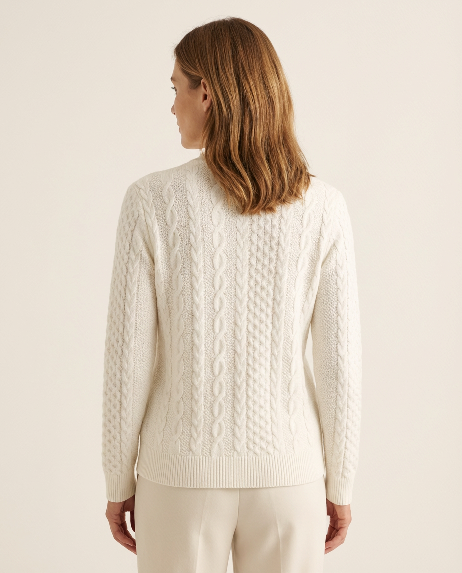 White Cable-Knit Zip Sweater