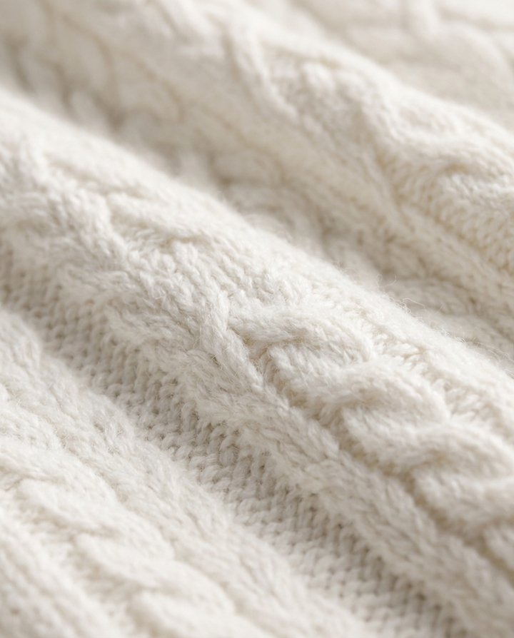 White Cable-Knit Zip Sweater